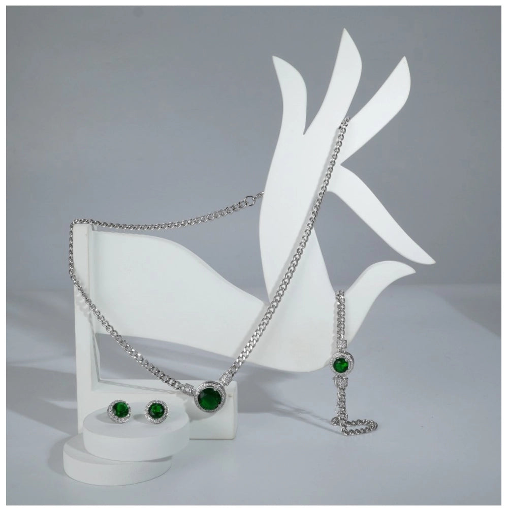 Stainless steel green silver-plated women's western combo jewelry, close-up view