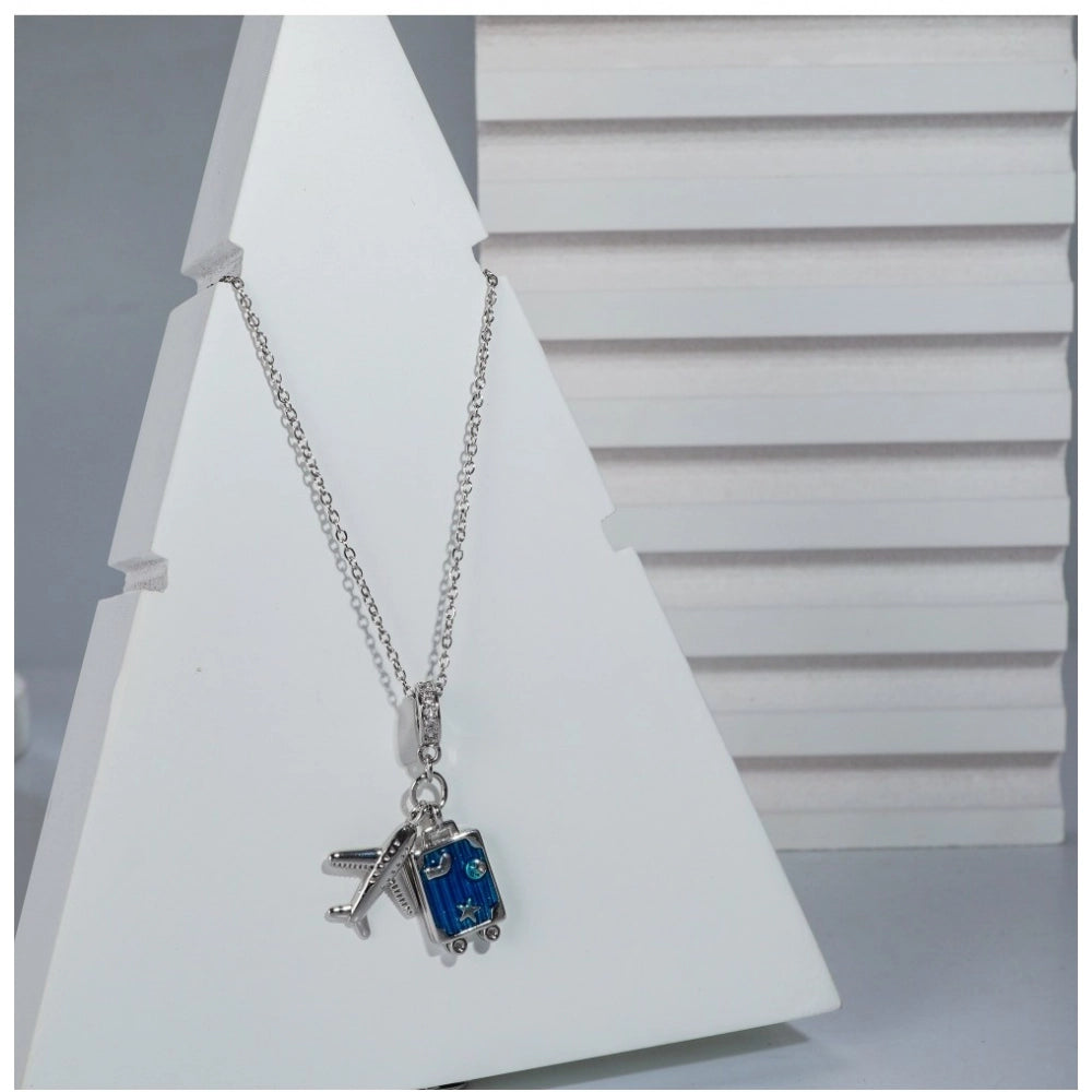 Women's stainless steel airplane design pendant on delicate silver-plated chain, aviation jewelry accessory