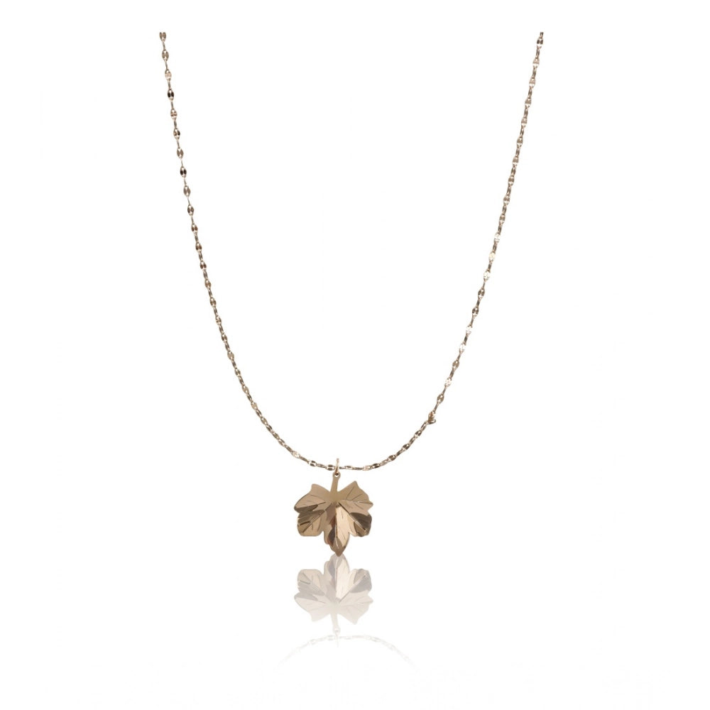 Gold-plated stainless steel leaf pendant on delicate chain, close-up view