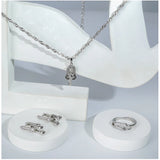 Stainless steel unique design silver-plated combo jewelry, silver polish finish on display