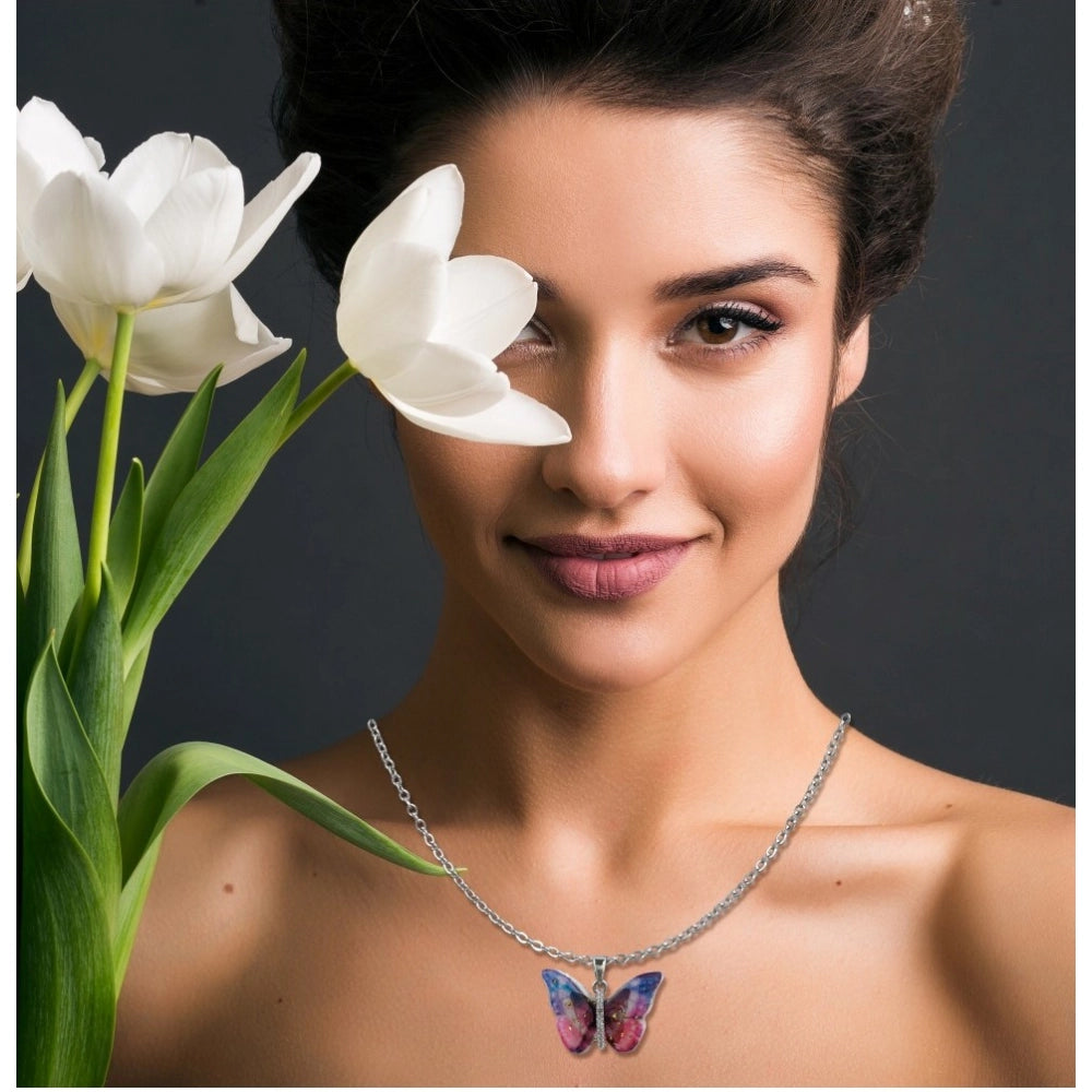 Colorful stainless steel butterfly pendant daily wear silver-plated chain for women, close-up on jewelry