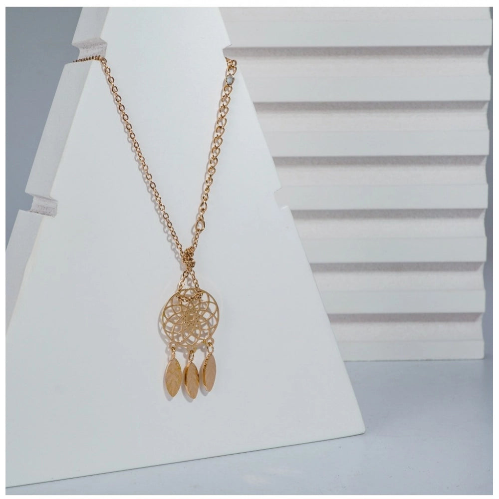 Gold-plated stainless steel dream catcher pendant on delicate chain, captivating detail