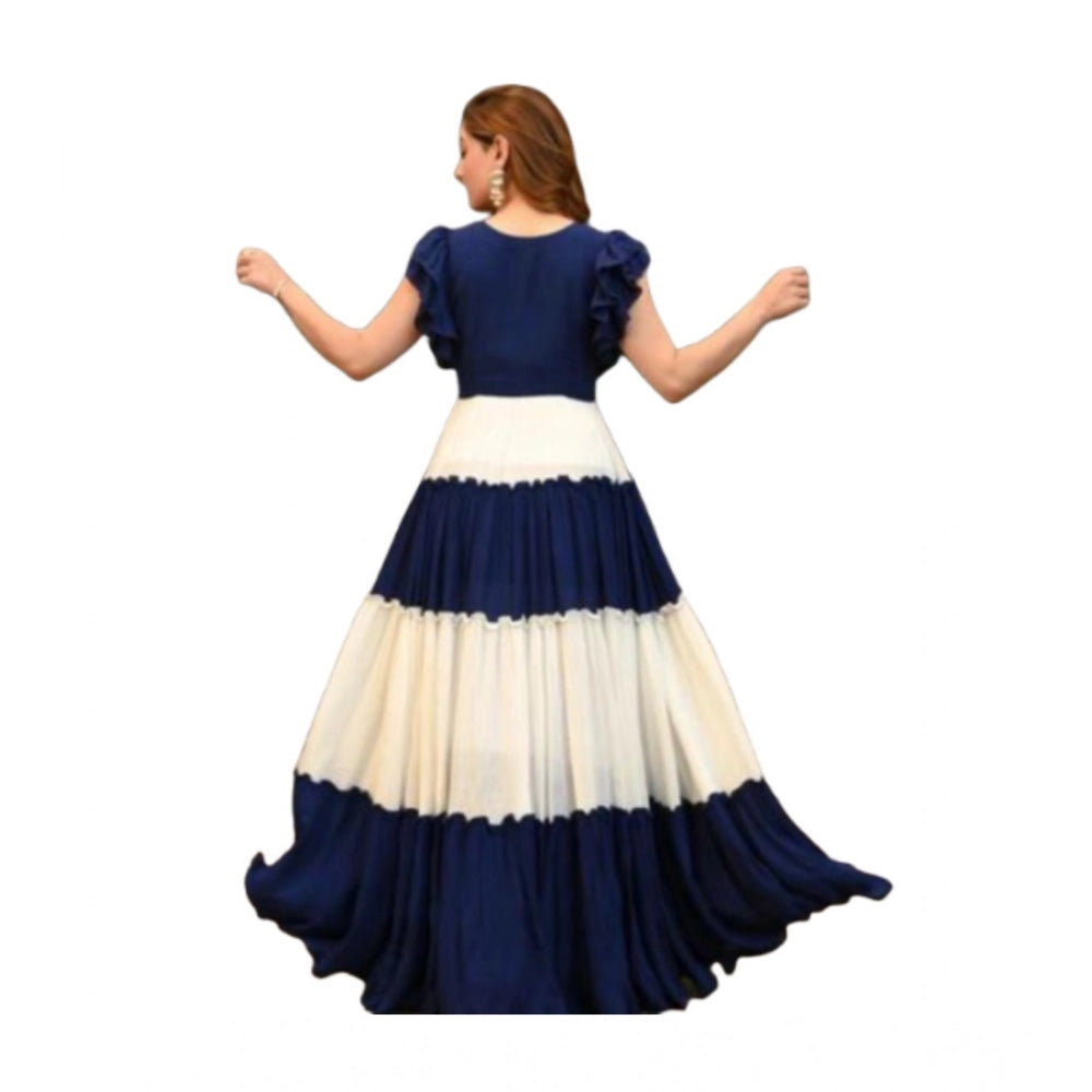 Blue-White Georgette Women's Solid Half Sleeve Gown on mannequin