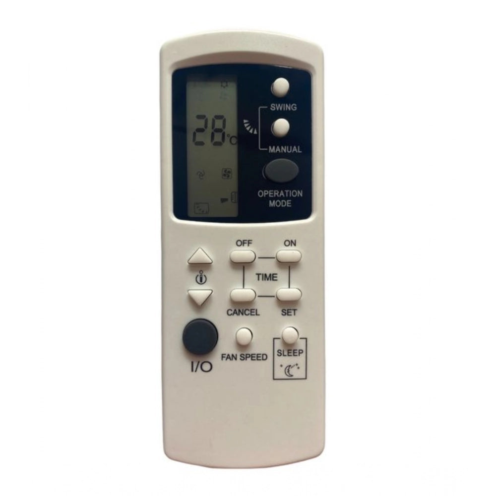 White ergonomic Godrej AC remote No.39 (no backlight), controls air conditioning from any room corner