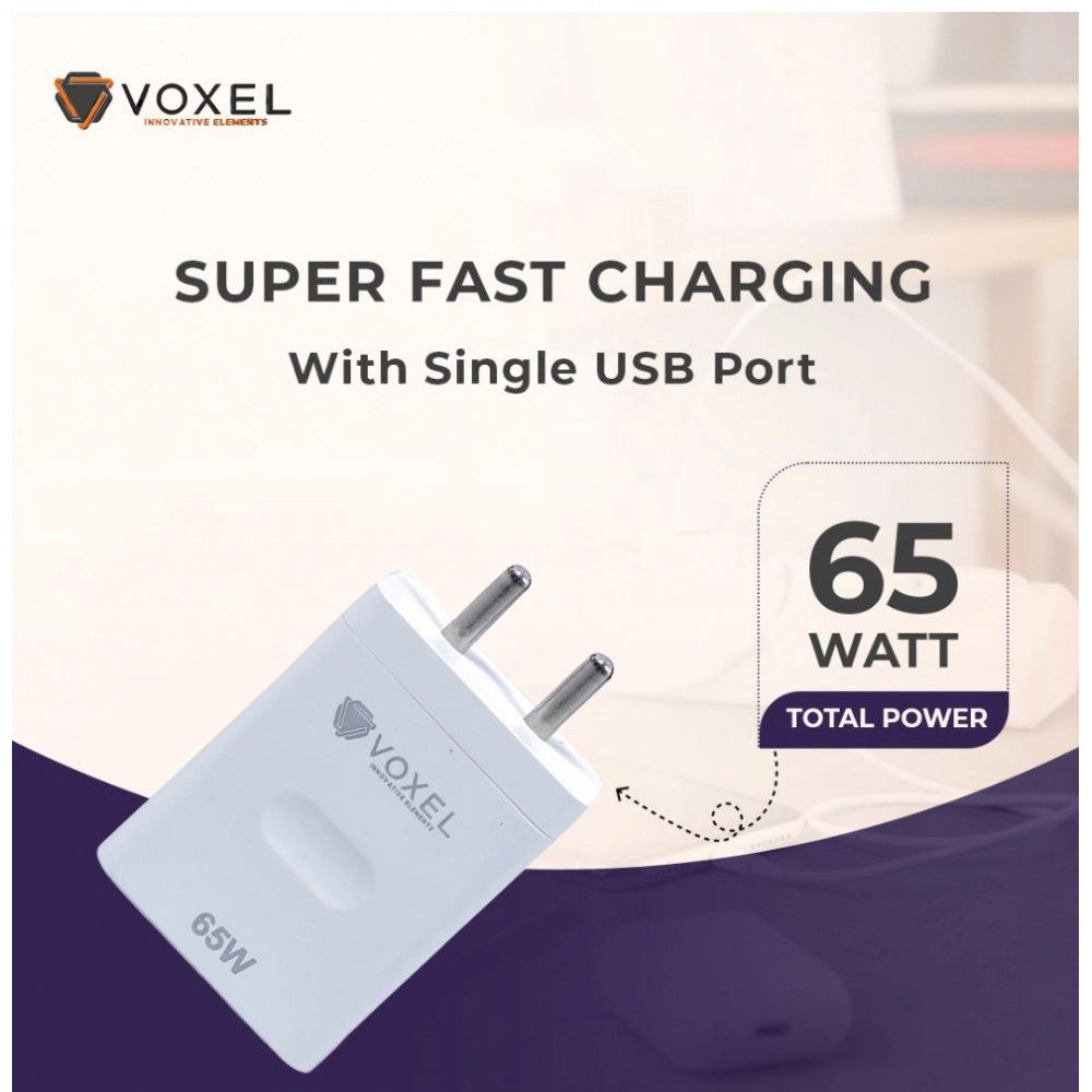 White AB Plastic VOXEL 65W USB Fast Charger, compact & lightweight travel accessory for home, office, or vacation