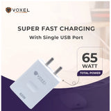 White AB Plastic VOXEL 65W USB Fast Charger, compact & lightweight travel accessory for home, office, or vacation