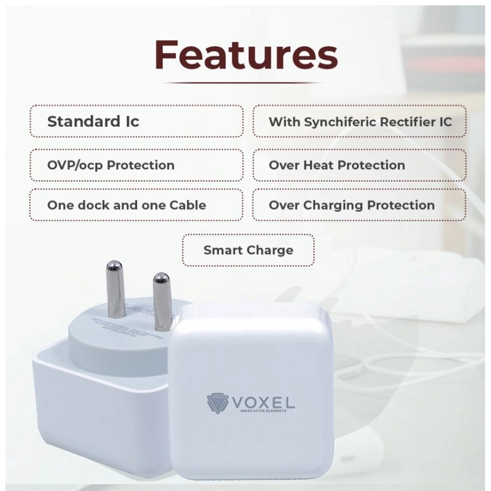 White AB Plastic VOXEL 'C' Port PD Charger, compact & lightweight