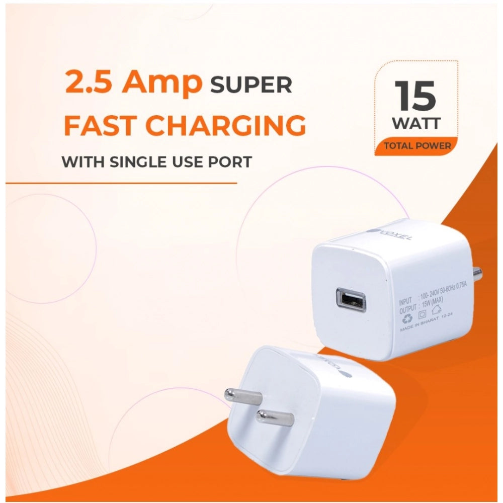 White AB Plastic VOXEL 15W USB Charger, compact travel-ready adapter