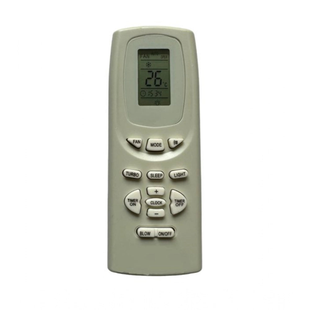 White ergonomic AC Remote No.19A (No Backlight), ideal for long-distance control of Godrej air conditioners from comfort spots like sofa, divan, or bed