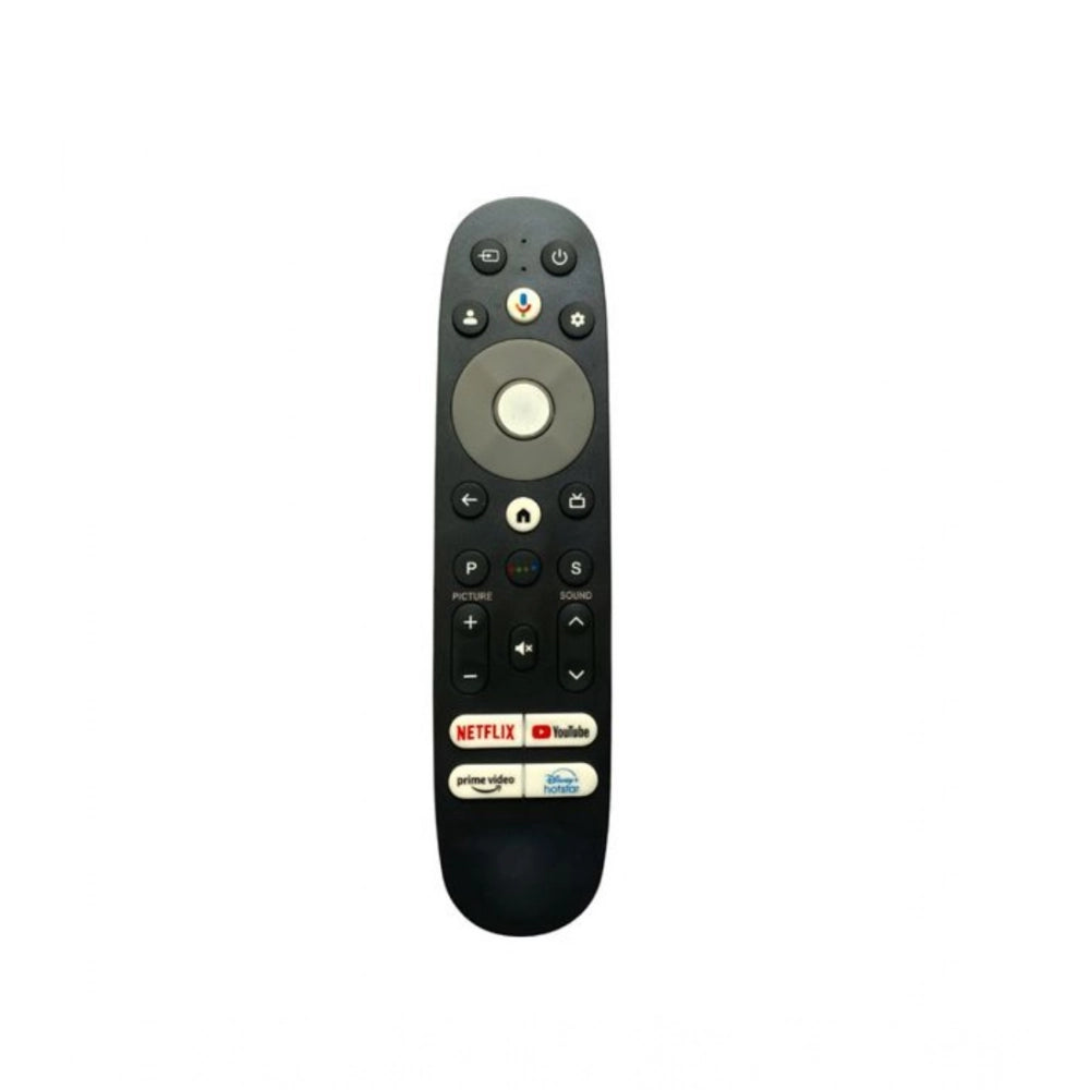 Black ergonomic Vu Smart 4K remote control, long-range device operation from sofa or bed