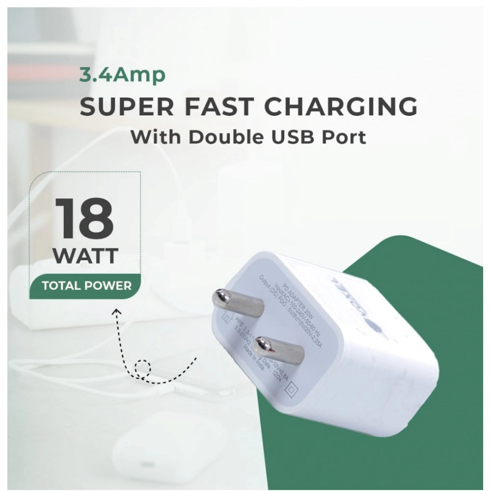White AB Plastic VOXEL 18W Double USB Port Charger, compact & lightweight for travel
