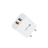 White AB Plastic VOXEL 18W Double USB Port Charger with Type C Connector, compact & lightweight for travel