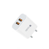 White AB Plastic VOXEL 18W Double USB Port Charger with Type C Connector, compact & lightweight for travel