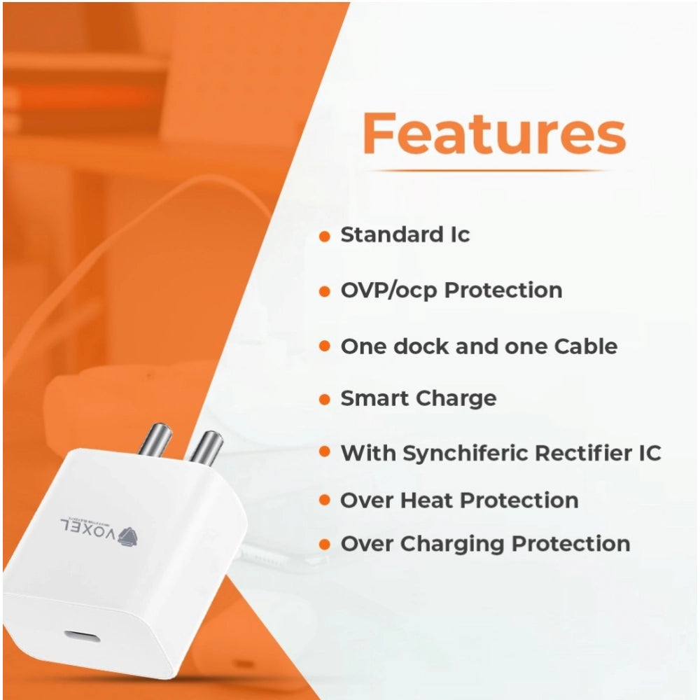 White AB Plastic VOXEL 'C' Port PD Fast Charger, compact & lightweight