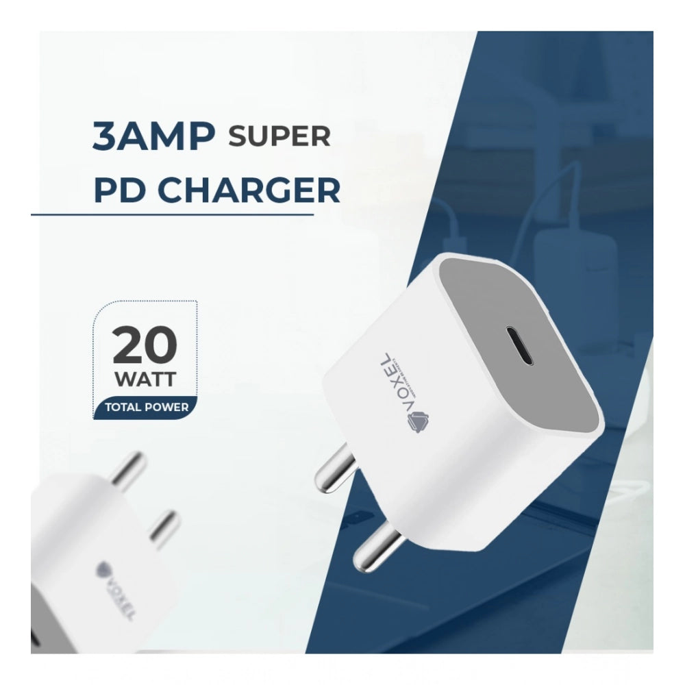 VOXEL White AB Plastic Type C Port PD Charger, compact & lightweight adapter for home, office, travels