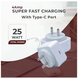 White AB Plastic VOXEL 25W 'C' Port PD Charger, compact & lightweight