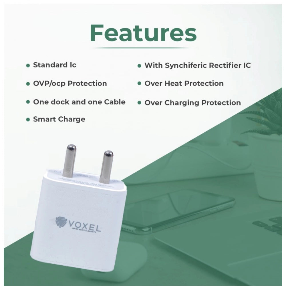 White AB Plastic VOXEL 18W Double USB Port Charger, compact & lightweight for home, office, travel