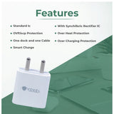 White AB Plastic VOXEL 18W Double USB Port Charger, compact & lightweight for home, office, travel