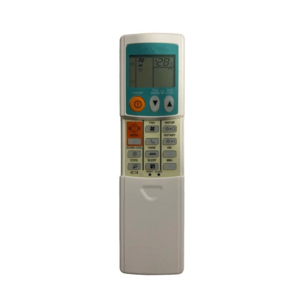 White Mitsubishi AC Remote No.56 (No Backlight), long-range ergonomic design for comfortable device control from sofa, divan, or bed