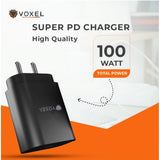 Black AB Plastic VOXEL 100W 'C' Port PD Fast Charger, compact & lightweight