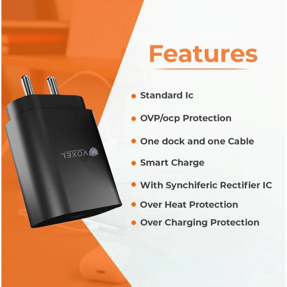 Black AB Plastic VOXEL 100 Watt 'C' Port PD Fast Charger, compact and lightweight for travel