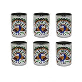 Steel Meenakari peacock design silver tumbler set, intricate peacock motif on decorative glassware