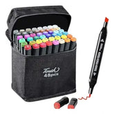 Multi-colored plastic art markers set with dual tips, ideal for artists' sketching