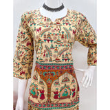 Multicolor cotton Jaipuri printed 3-4th sleeve co ord set for women, vibrant sweetheart neckline fashion coordination on display