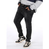 Grey cotton blended men's solid plus size jeans, mid rise with button closure