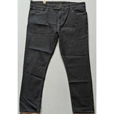 Dark grey cotton blended men's solid plus size jeans - mid rise, button closure on mannequin