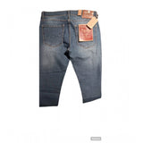 Men's cotton blended blue tapered jeans, solid pattern for a classic mid-rise fit