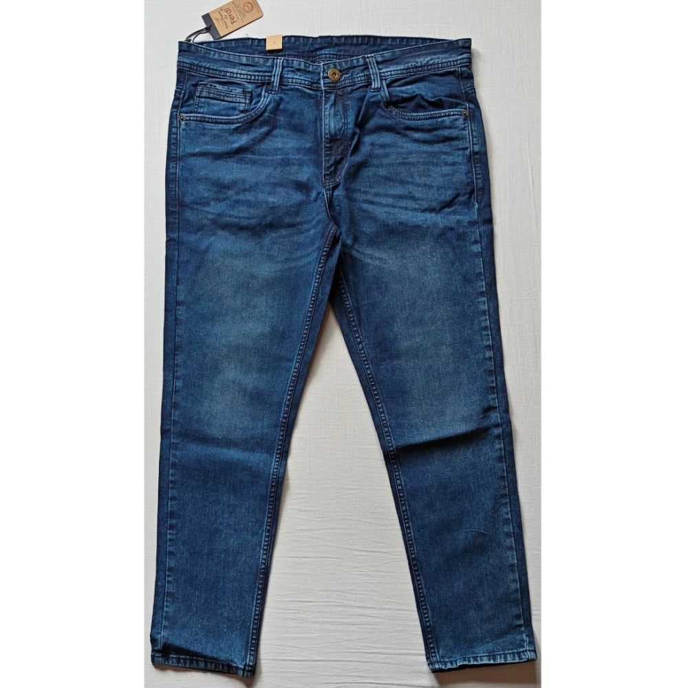 Men's blue cotton-blend tapered jeans - solid style for men's fashion