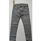 Grey cotton blended tapered jeans for men - mid rise, solid pattern, button closure