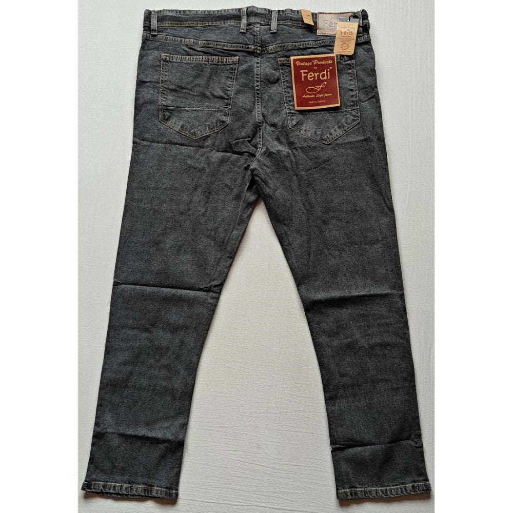 Dark grey cotton blended plus size jeans for men, solid pattern, mid rise