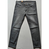 Grey cotton-blend men's tapered jeans, solid pattern for stylish everyday wear