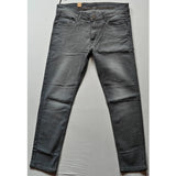 Grey cotton-blend men's tapered jeans, solid pattern for stylish everyday wear