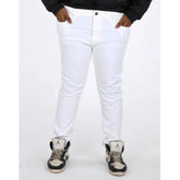 Men's white cotton-blended solid plus size jeans, mid rise with button closure - versatile style for men