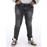 Grey cotton-blend solid plus size men's jeans, mid-rise with button closure