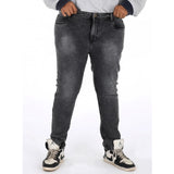 Grey cotton blended solid plus size men's jeans with mid rise, suitable for casual wear