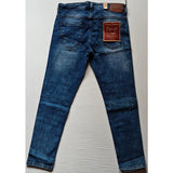 Men's blue cotton blended tapered jeans, solid pattern for a stylish fit