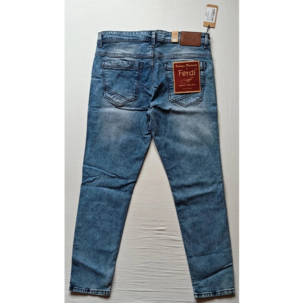 Men's cotton blended solid tapered jeans - mid rise, blue color, ideal for casual wear