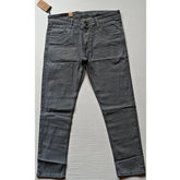 Grey cotton blended tapered jeans for men, solid pattern with mid-rise and button closure