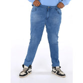 Men's cotton blended solid plus size blue jeans, mid rise, button closure for stylish comfort