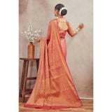 Peach silk blend floral printed saree with unstitched blouse, vibrant floral design on 5.5mtr length