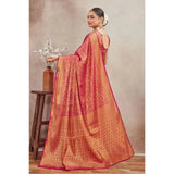 Pink silk blend floral printed saree with unstitched blouse, 5.5mtr length for traditional Indian wear