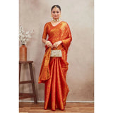 Red silk blend floral printed saree with unstitched blouse, vibrant floral pattern