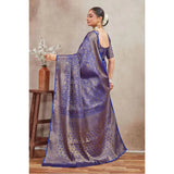 Royal Blue silk blend floral printed saree with unstitched blouse, vibrant flowers on soft fabric