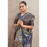 Grey crepe silk printed saree with unstitched blouse (5.5mtr) - vibrant design for special occasions