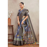 Grey crepe silk printed saree with unstitched blouse (5.5mtr)
