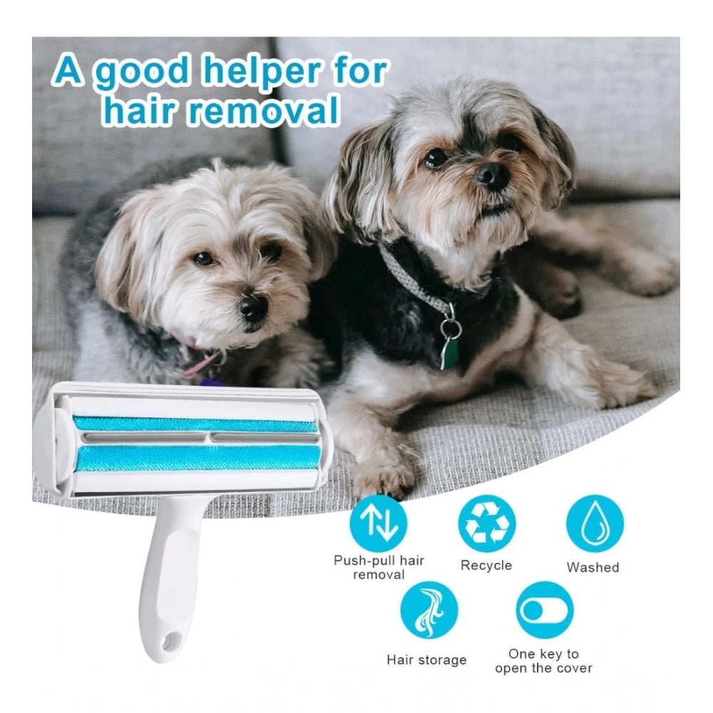 Blue plastic dog hair remover roller for efficient pet grooming